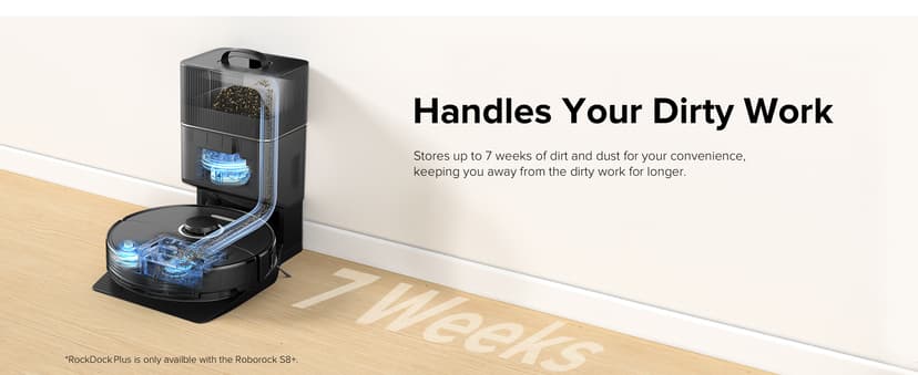 roborock S8+ Robot Vacuum, Sonic Mop with Self-Empty Dock, Stores up to 60-Days of Dust, Auto Lifting Mop, Ultrasonic Carpet Detection, 6000Pa Suction, Black