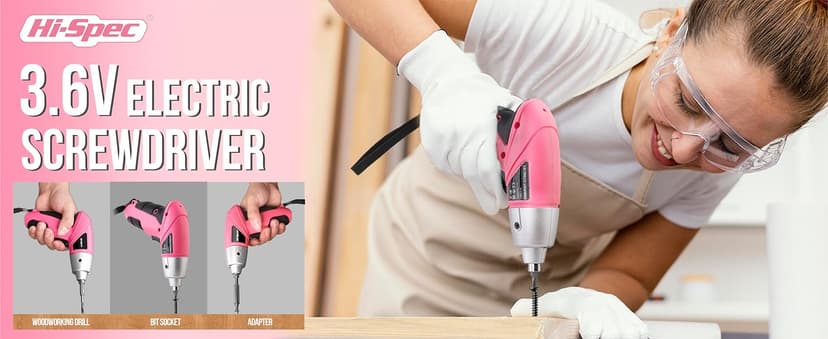 Hi-Spec Electric Screwdriver 27pc 3.6V Pink USB Small Power Screwdriver Set. Cordless & Rechargeable with Driver Bit Set