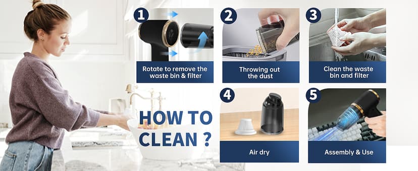 Handheld Vacuum Cleaner 15000PA Car Vacuum, 6 in 1 Portable Cordless Vacuum Cleaner Set, USB Rechargeable. White