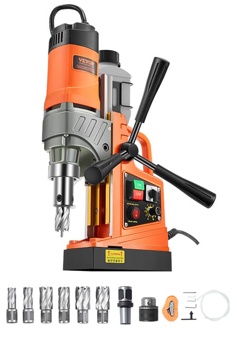 VEVOR Magnetic Drill, 1450W Motor 2 in Boring Diameter, 2878 lbf Electric Mag Drill Press, with 6 Coring Bits, Variable Speed, Drilling Machine for Metal Surface, Home Improvement Industry, Yellow