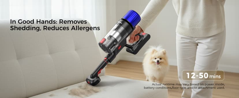 Cordless Vacuum Cleaner, 500W 50 Minutes Runtime Stick Vacuum for Pet Hair, Powerful Suction, Rechargeable, Lightweight, Handheld Vacuum Versatile for Carpet, Hard Floor (Starry Gray)