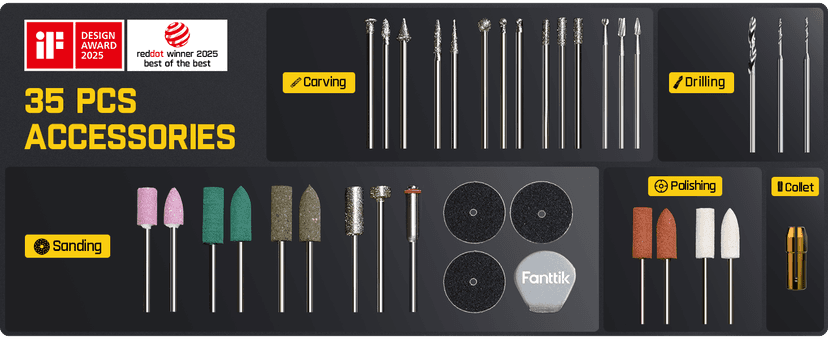 Fanttik F2 Master Mini Cordless Rotary Tool Kit, NeoPulse Motor, 5 Variable Speed, 25000 RPM, Revostor Hub, 35 Accessories, for 3D Printer Sanding, Polishing, Drilling, Carving, DIY Crafts