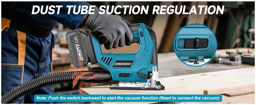 Cordless Jig Saw with 4000mAh Battery, Cordless Jigsaw Tool for Ma-kita 18V Battery, with 7 Blades, Dust Tube, 0°-45° Bevel Cuts & 4 Orbital Setting, LED Light, for Wood PVC Metal Cutting