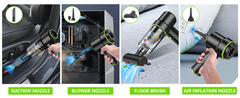 CODN Handheld Car Vacuum Portable Cordless 12000PA, 2 in 1 Handheld Vacuum Cleaner and Air Duster with Multi-Nozzles and LED Light, Mini Hand Held Vacuum Rechargeable for Home, Car, Office, Pet Hair