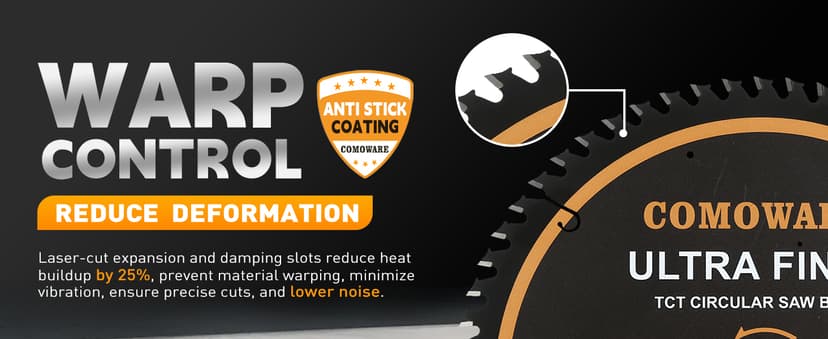 COMOWARE 7 1/4“ Circular Saw Blade, 60T ATB Circular Saw Blade, 5/8" Arbor, TCT Carbide-Tipped, Anti-Vibration, Teflon Anti-Stick, Miter Saws Blades for Wood, Laminate, Plywood & Hardwoods